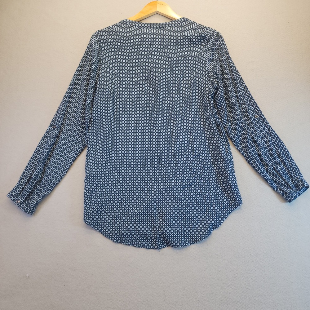 Yessica C&A Navy Geometric Print Roll Tab Sleeve Viscose Blouse Top Womens 38/40 - Picture 11 of 16